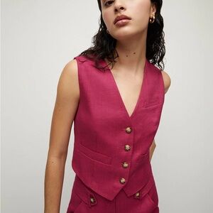 Veronica Beard Twill Vest - Women's Pink Buttoned Vest